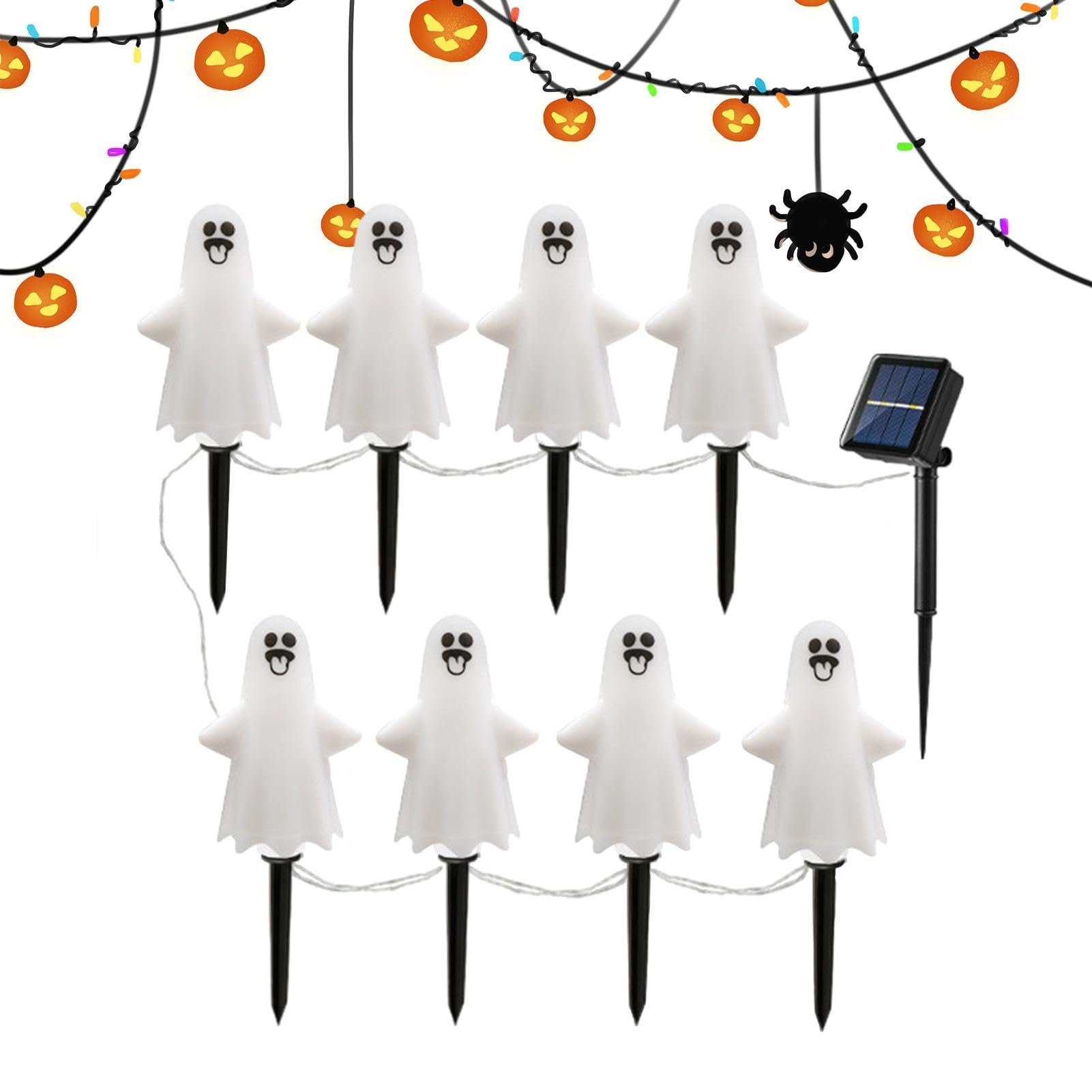 Halloween Solar Ghost Stakes Lights, Solar Ghost Pathway Lights, IP65 Waterproof Horror Ghost Light, Ghost Decorations Yard Stakes Lights, Ghost Lawn Lights for Gardens, Paths, Backyards