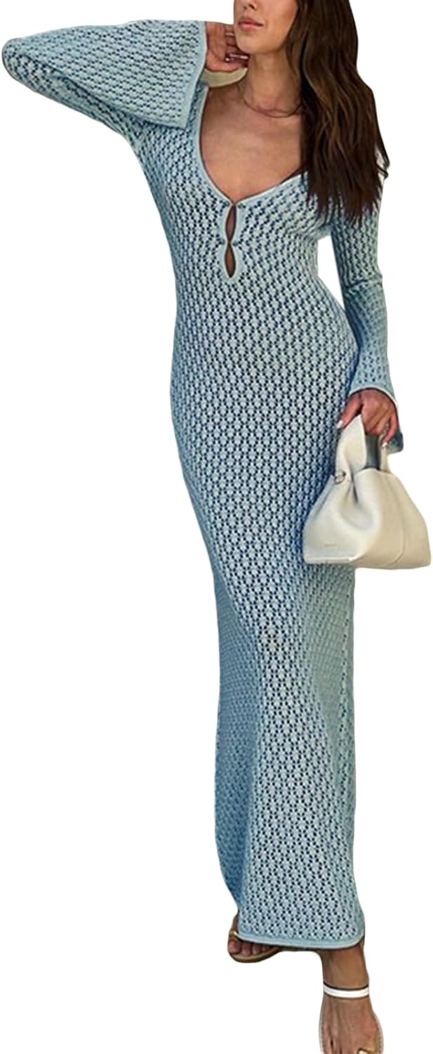 Yoawdats Womens Crochet Deep V Neck Maxi Dress Long Jamaica | Ubuy