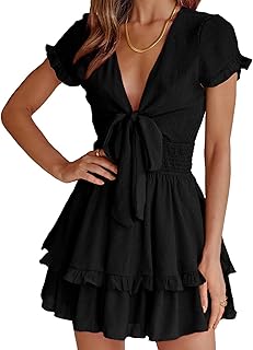 Women Summer Mini Short Dress 2025 Short Sleeve Casual Beach Vacation Sundress V Neck Tiered Sun Dresses - Buy now