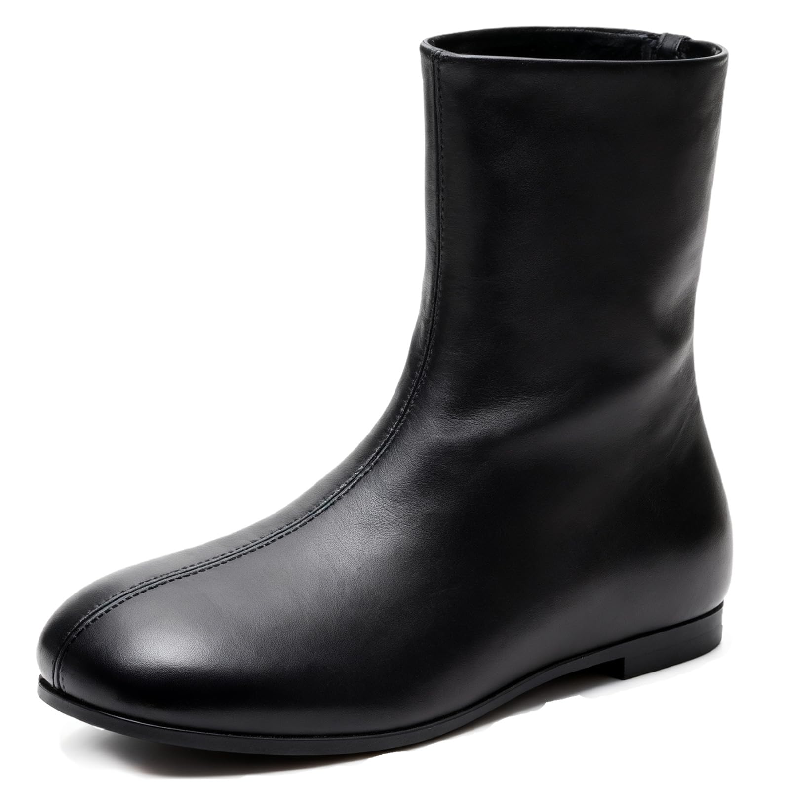 Womens Leather Internal Height Increase Chelsea Ankle Boots Fashion Round Toe Comfortable Invisible Wedge Heels Fall Winter Dressy