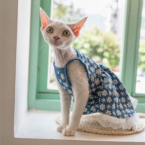 Miniatura 2 de Ropa de gatos sin pelo, vestido de encaje floral bordado, vestido de verano transpirable sin mangas, camisola, falda sin mangas para Sphynx, Cornish
