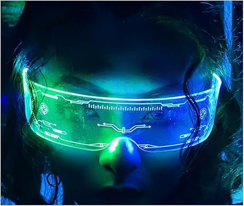 Fency Cyberpunk - Gafas LED recargables por USB con control bilateral, 7 colores cambiantes intermitentes
