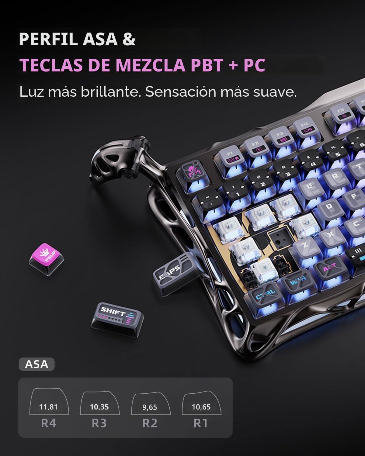 GravaStar Mercury K1 Pro Teclado mecánico Gaming 75 % Compacto, Teclado inalámbrico Bluetooth con retroiluminación RGB, Hot-Swap, interruptores lineales (Cyberpunk)