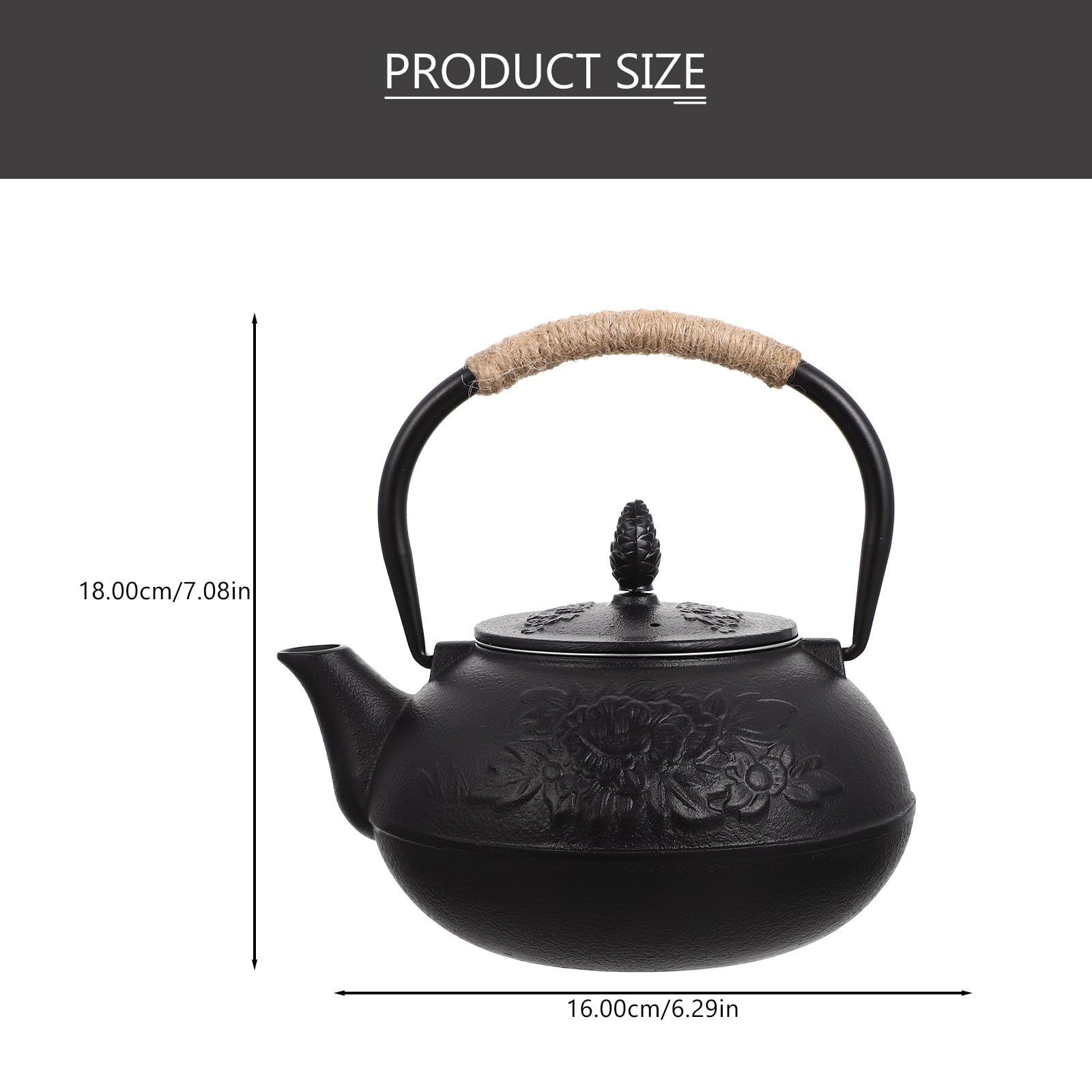 Tetera de Hierro Fundido Diseño Elegante y Excelente Acabado de 900ml Tapa para Calentar Agua y Preparar Té Adecuado para Uso en Fogón