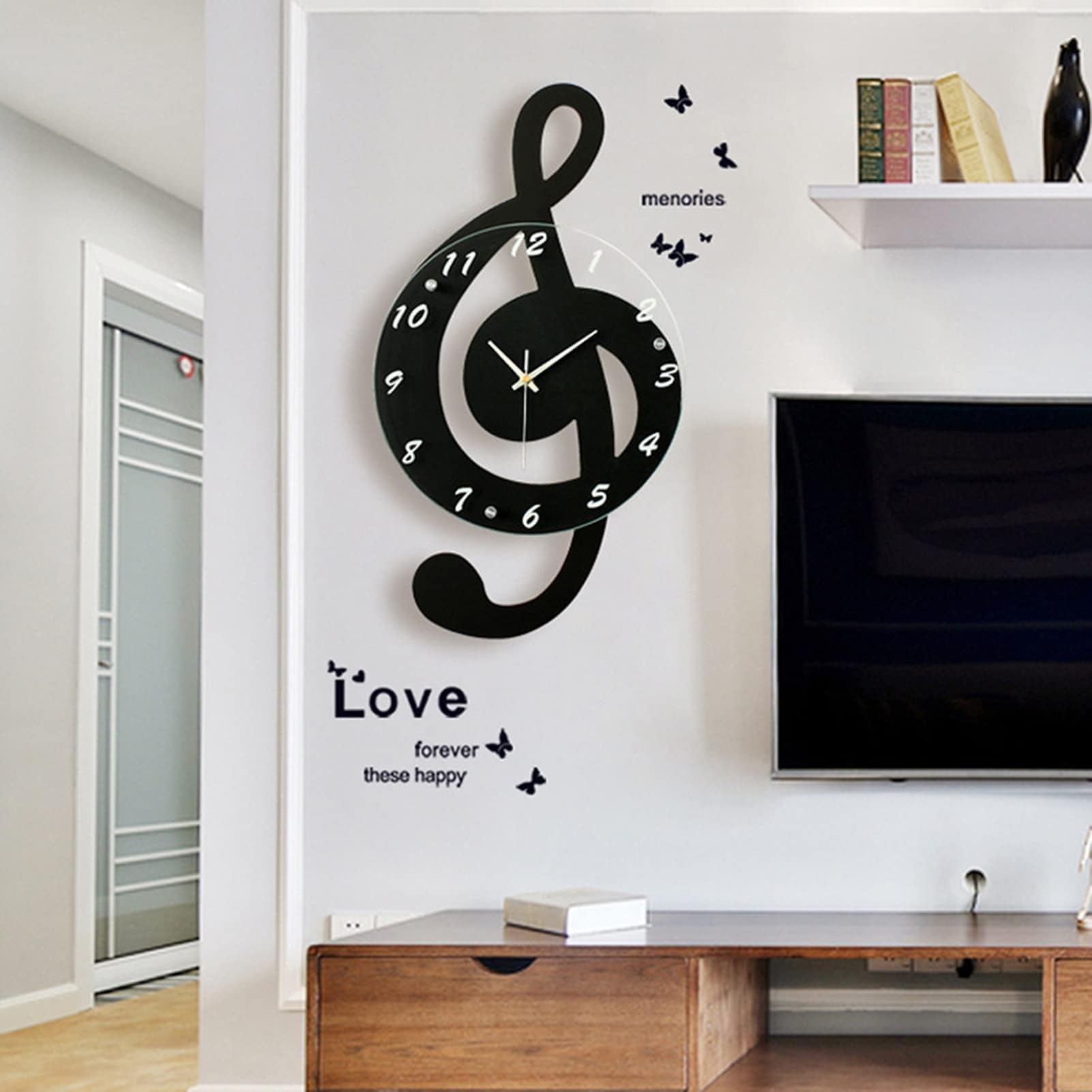 Horloge Murale Électronique Note Musique Innovante, Horloge à Quartz Silencieuse, Décoration de Maison