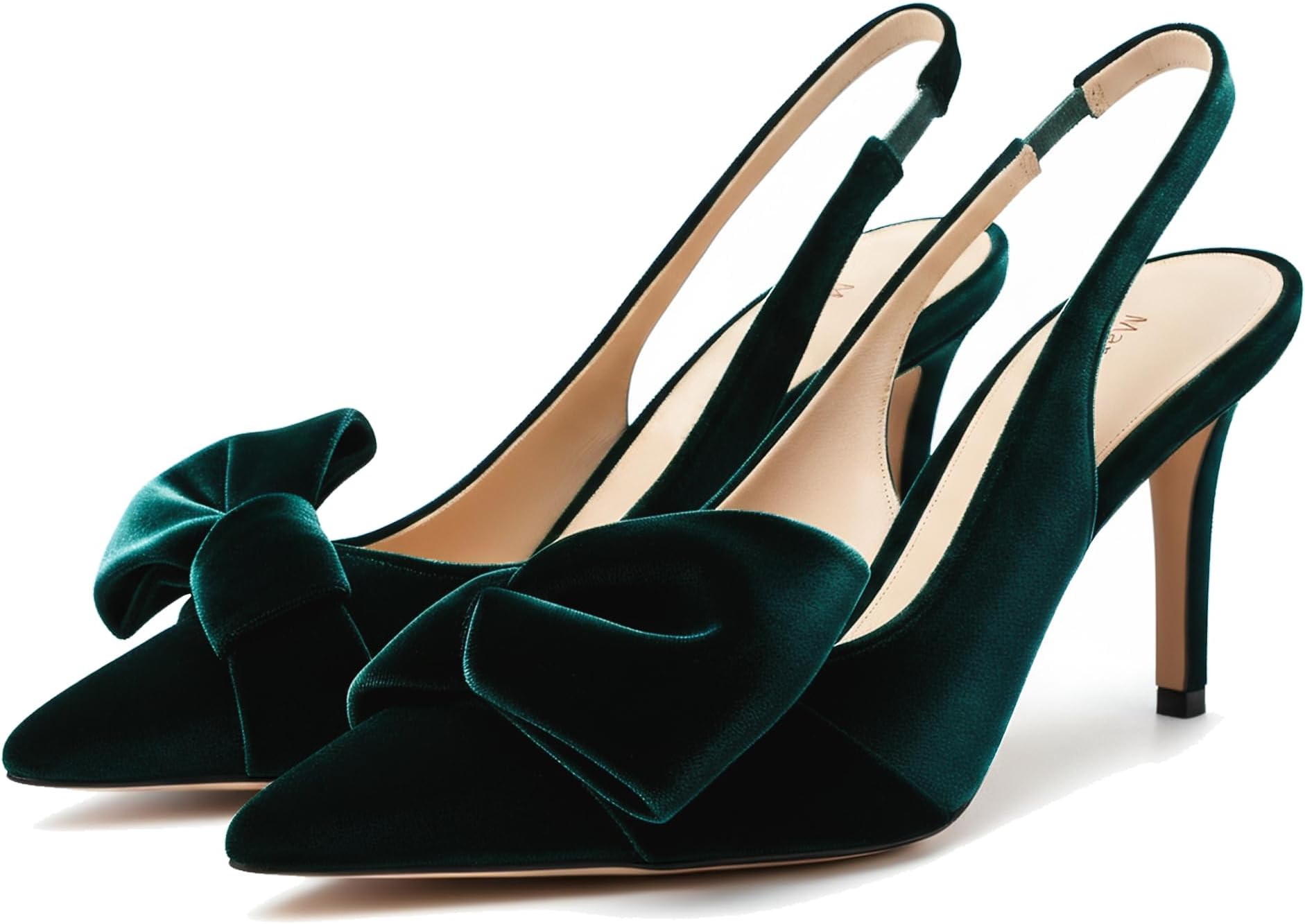 Women's Slingback Pumps Bow Pointed Toe Pumps with Elasticated Strap Pumps for Women 3.3" High Heels Evening Comfy Dress Shoes