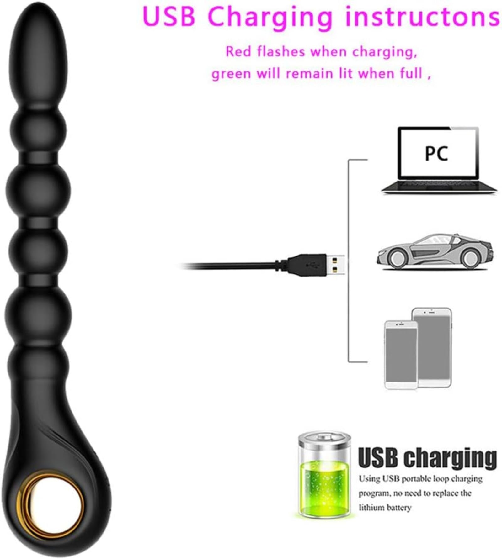 Masseur de prostate, plug anal à perles rechargeables usb à 10 vitesses, jouets sexuels pour adultes