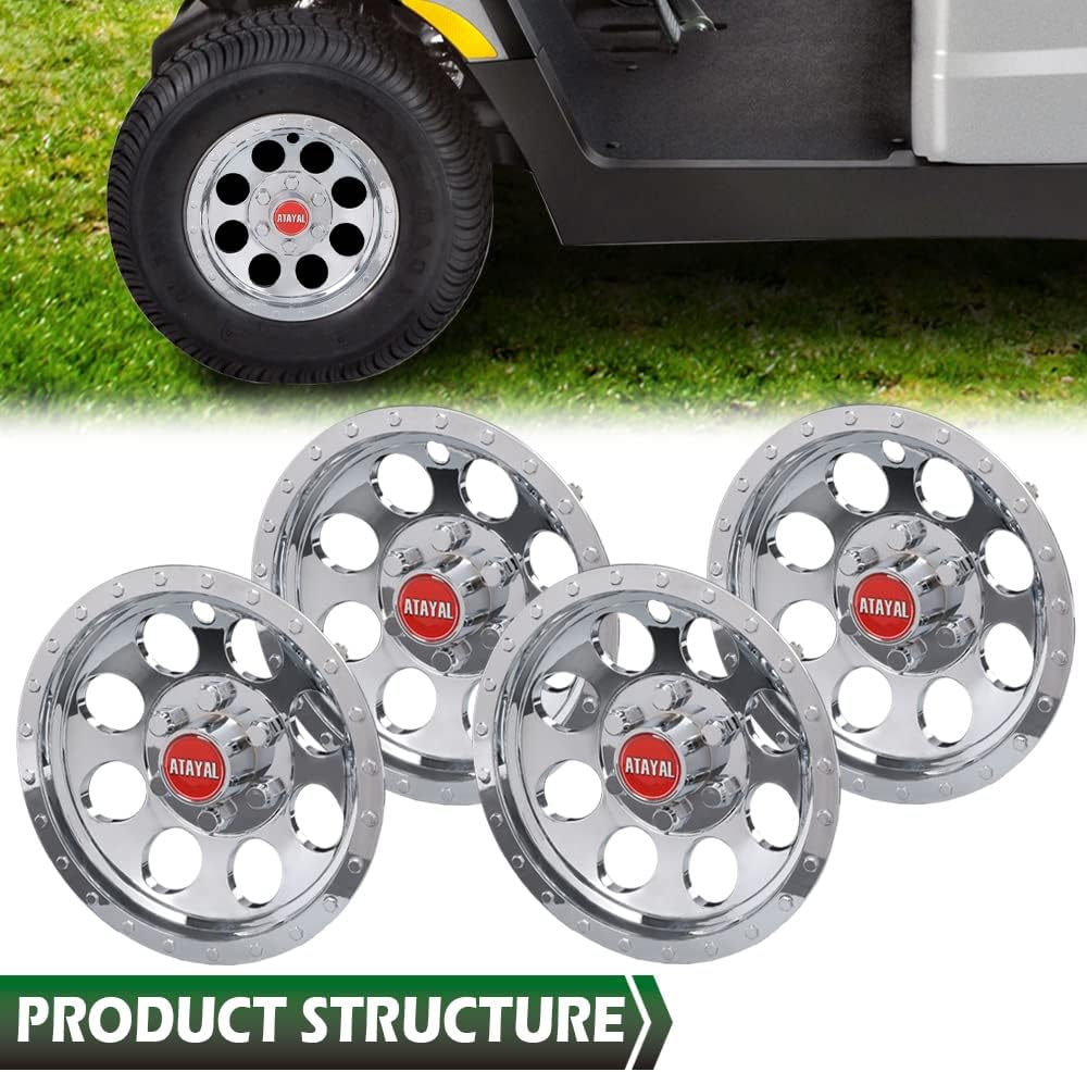 GRAND ORANGE 4PCS 10" Chrome Golf Cart Wheel Cover Hub Caps Compatible with EZGO Club Car and Yamaha Golf Cart Wheel Cover Hub Caps Hubcaps