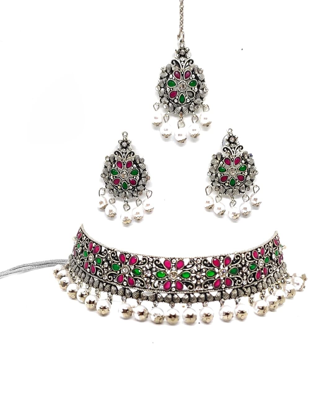 See full amazon price history chart for Jiaara Classic Oxidised Silver Stone & Pearl Choker Necklace Set With Maang Tikka for Women Jiaara Classic Oxidised Silver Stone & Pearl Choker Necklace Set With Maang Tikka for Women (B0B1L6BNDS) Amazon Price History, Amazon Price Tracker