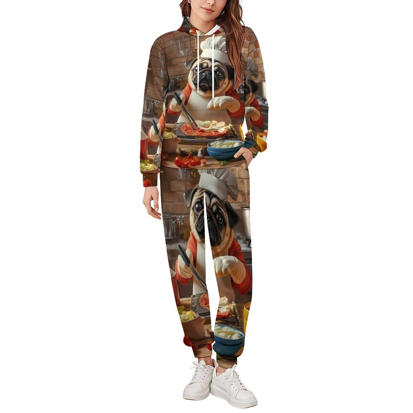 Pug Dog Chef Cooking Tuta Unisex Allentato Tuta Tuta Casual Pullover Felpa con Cappuccio Comfort 2 Pezzi Felpa Abiti