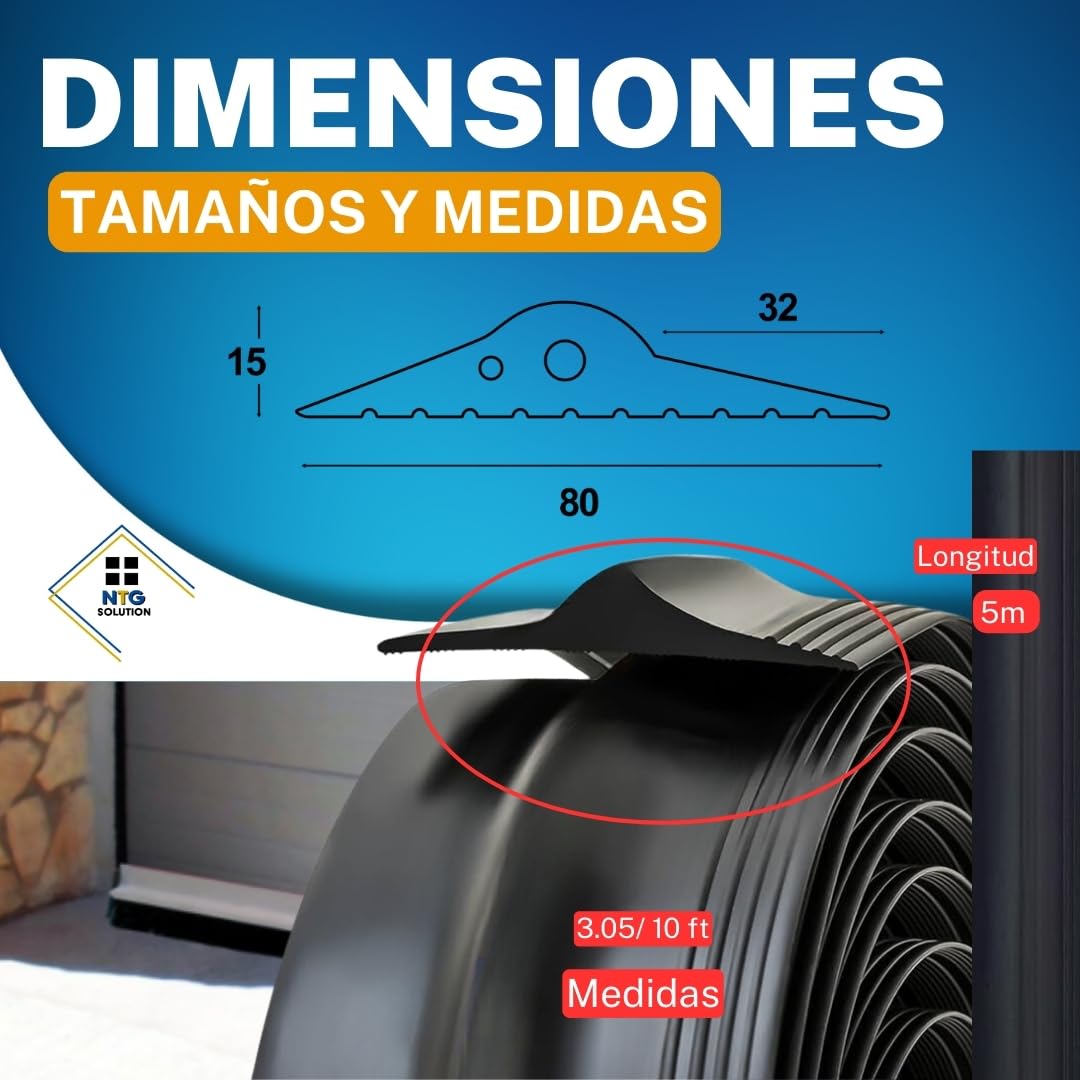 Burlete Puerta Garaje 3MTS con Junta de Garaje Umbral EPDM y KIT Goma Puerta Garaje, incluye adhesivo para fijación al suelo, ideal para puertas basculantes, seccionales o abatibles