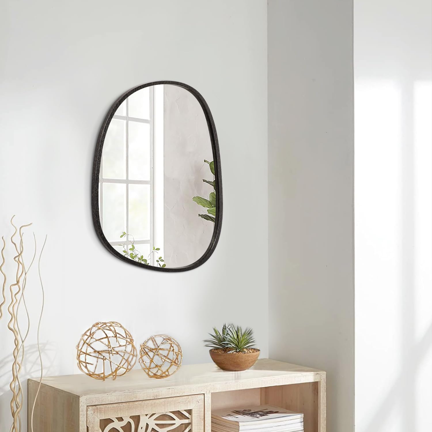Ymahizax Asymmetrischer Wandspiegel, 98x45 cm Dekorativer Spiegel für Badezimmer