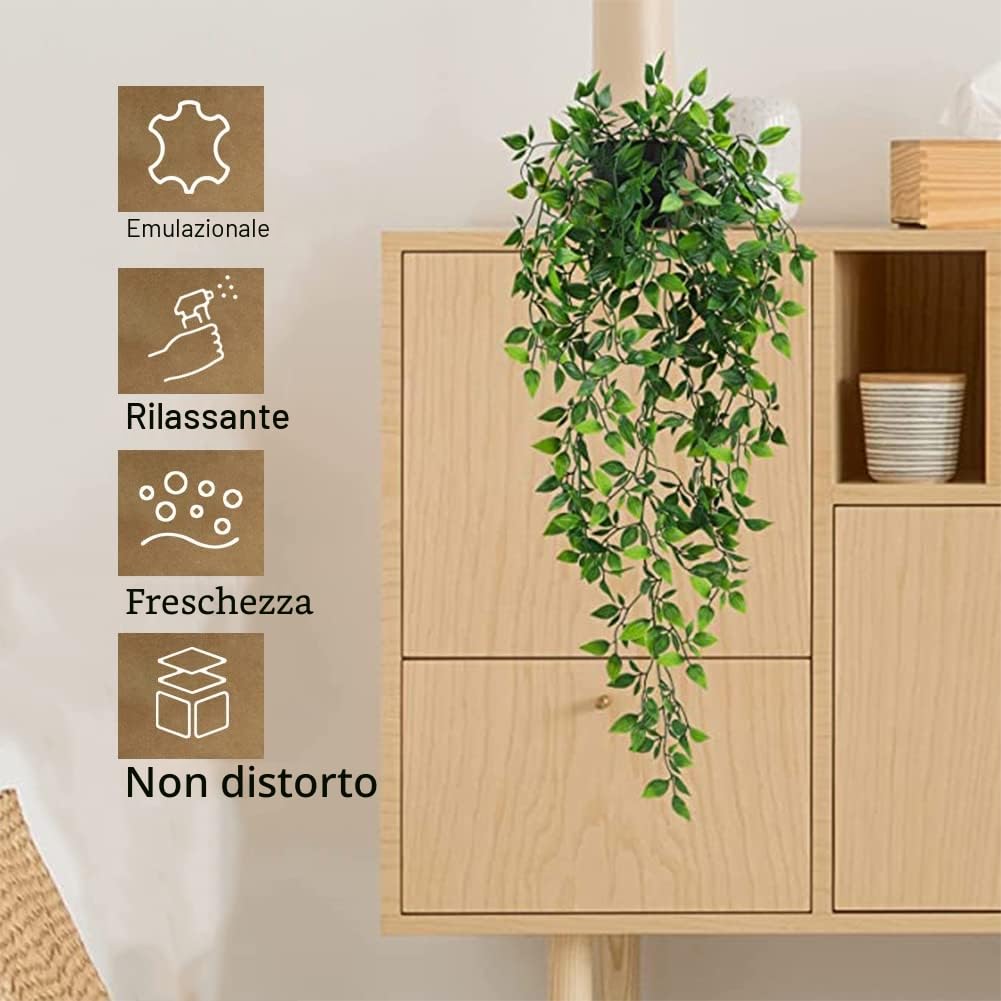 Pianta Finta Cadente con Vaso, 2 piante artificiali da interno, Edera Artificiale Piante Finte con Vasi, Plastica Pianta Artificiale, finte piante da appendere per Interni Esterni Casa Decorazione
