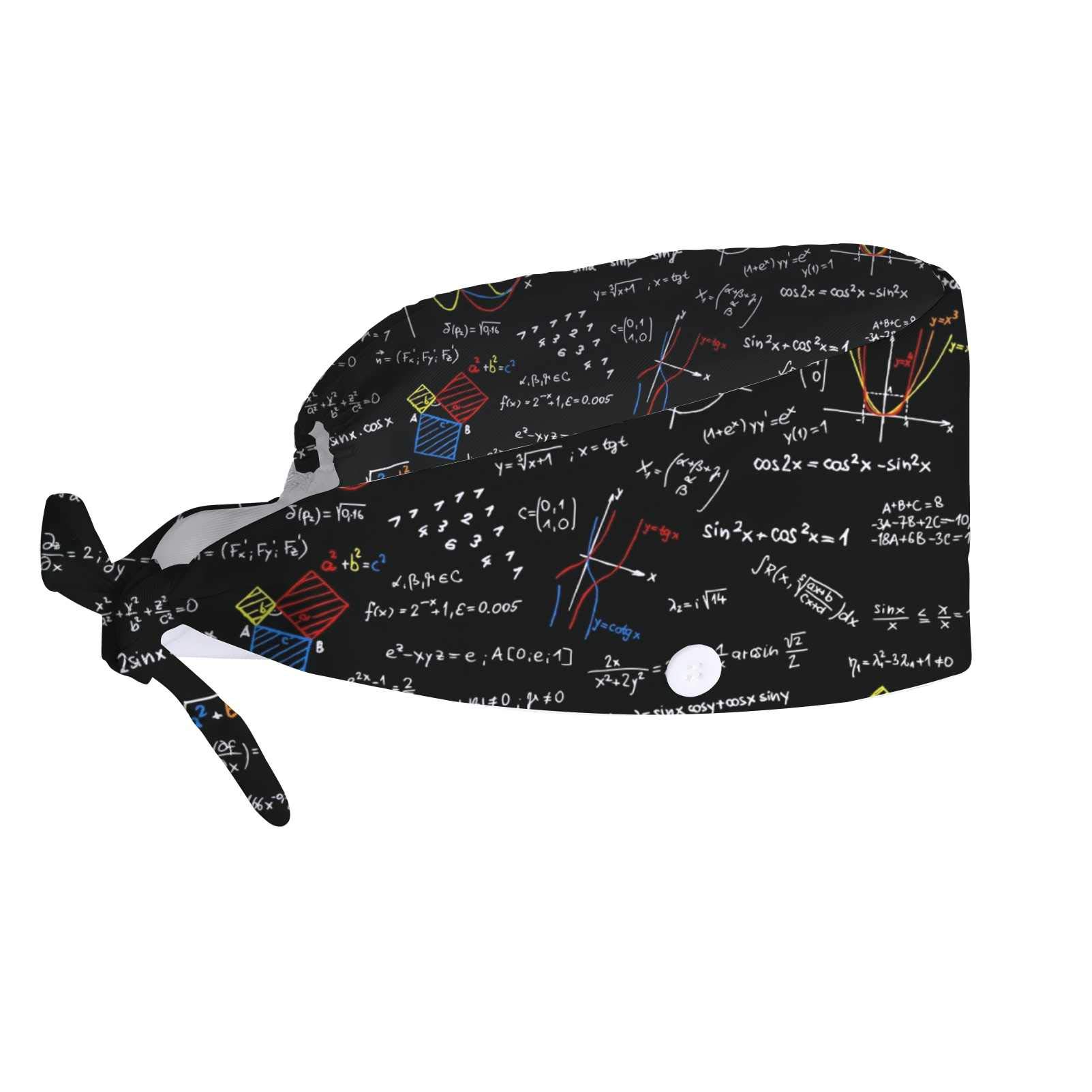 My DailyWorking Cap with Button and Sweatband, Colored Math Doodle, Adjustable Tie Back Head Skull Hat for Women Men