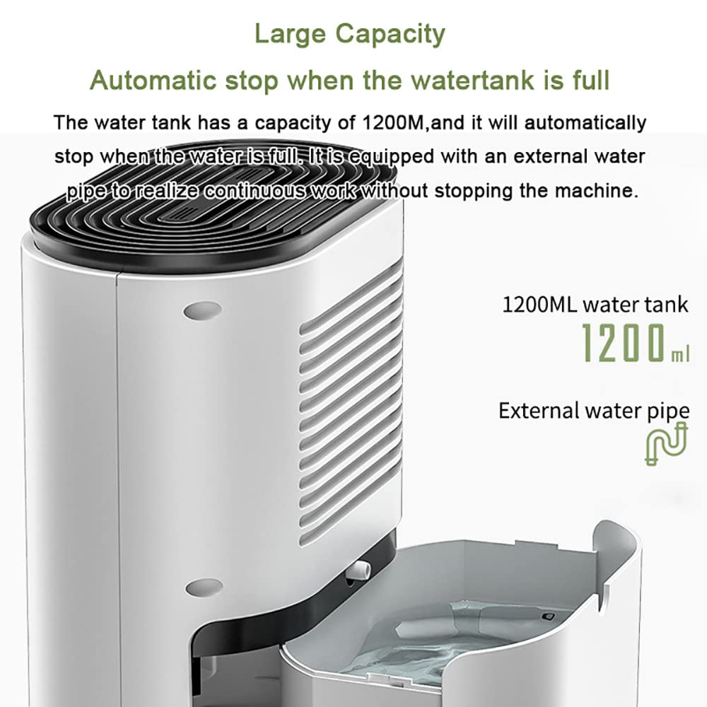 Deumidificatore Portatile Con Telecomando, Deumidificatore Piccolo Da 1200 Ml, Purificazione A Ioni Negativi, Timer 24 Ore, Tubo Di Scarico Esterno, Per Soggiorno/Cucina/Ufficio/Bagno/Dormitorio,42W