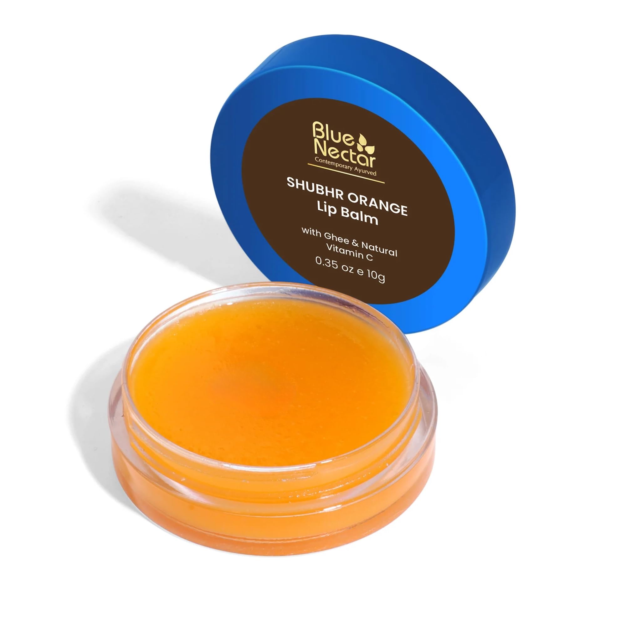 Blue Nectar Shubhr Orange Lip Balm & Gloss with Ghee And Natural Vitamin C for Dry Chapped Lips|100% Ayurvedic|Paraben & Sulphate Free| (10g, 10 Herbs)