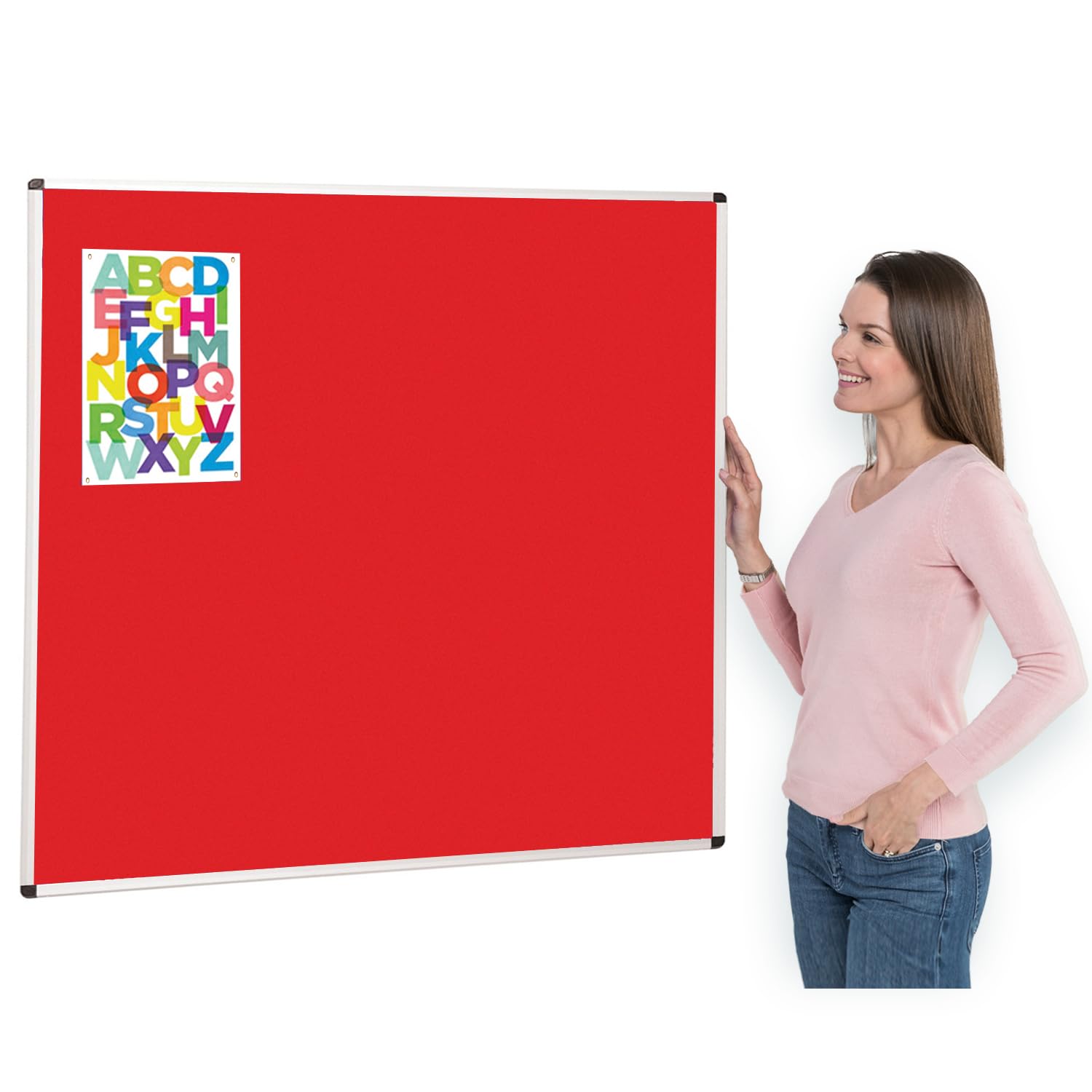 Aluminium Framed Red Felt Notice Board | 120 x 120 cm | Bulletin Pinboard | 4 Colours - Ideal for Office, School, Healthcare, Office