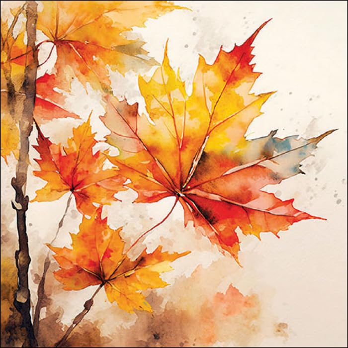 20 Servietten Herbst Herbstblätter in Malfarben als Tischdeko. Papierservietten mit Motiv. Auch für Decoupage und Serviettentechnik 33x33cm