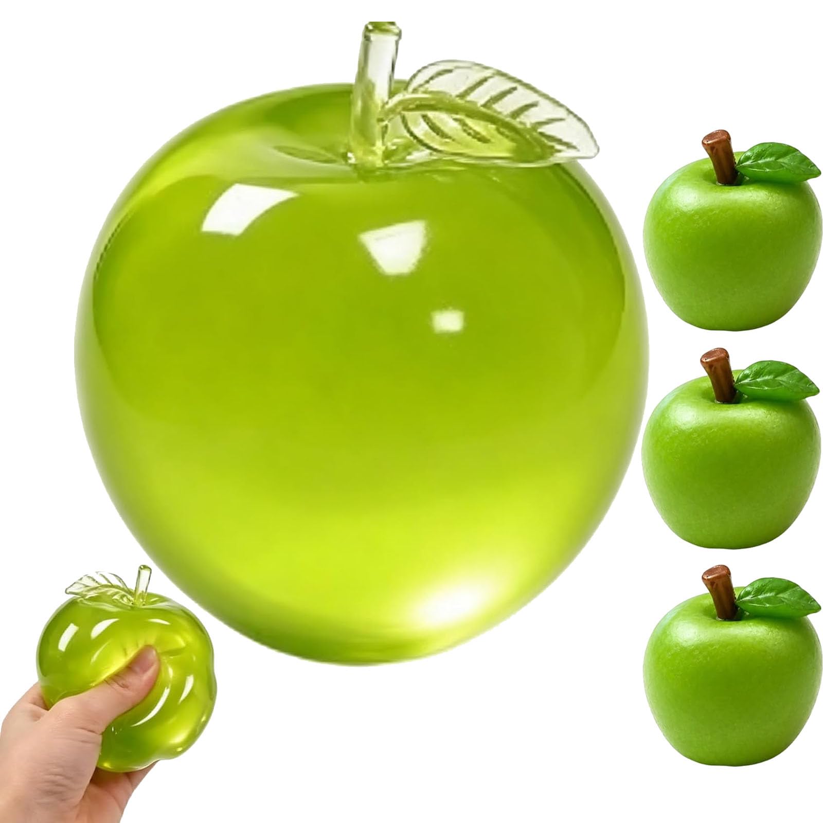 4PCS Apple Squishy, Slushy Apple Squishy, Fruit Squishy Fidget Sensory Items for Office Desk , Set of 4 Green Crystal Apple Leaf Design Pieces with Mini Landscape Apples
