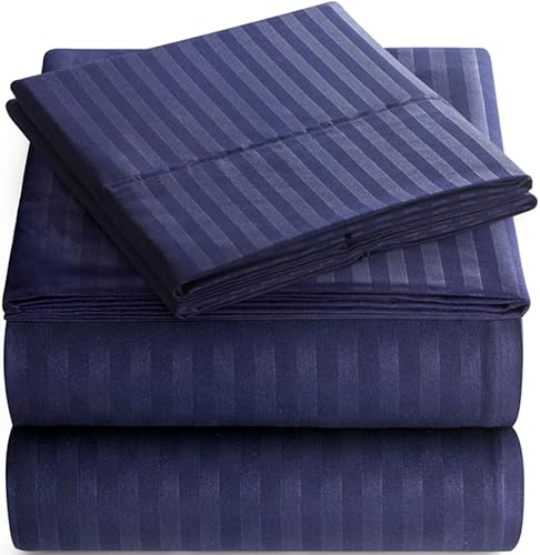 Full Italian Prestige Collection Striped Bed Sheet Set  1800 Luxury Soft Microfiber Deep Pocket 4-Piece Bedding Set - Wrinkle, Stain, Fade Resistant