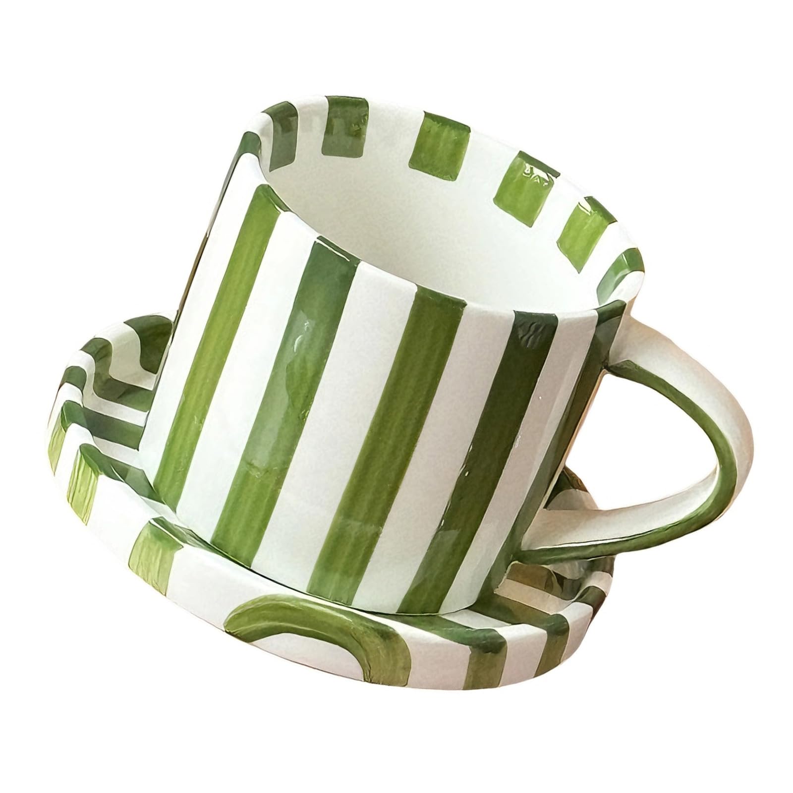 Alksubbm 5Inch Elegant Striped Ceramic Coffee Mugs and Saucer Set Feature Comfortable Grip and Multifunctional for Home Use Home Cup