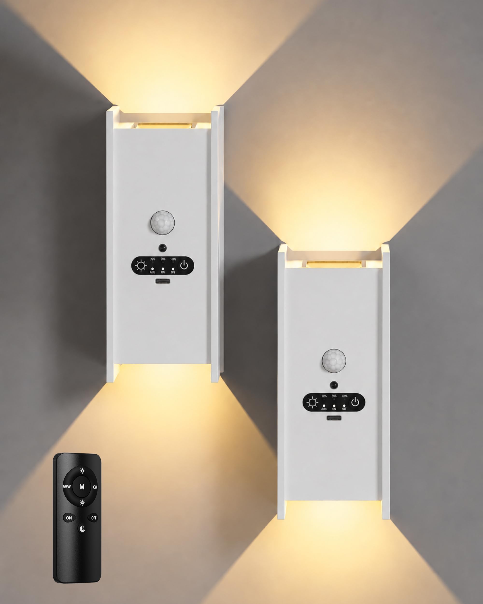 ACMHNC Lampada da Parete Senza Fili, Applique Ricaricabile da parete interno con Sensore di Movimento, 5W LED lampade senza corrente, Bianco Caldo, per Cameretta, Scale, Corridoio, Bianco