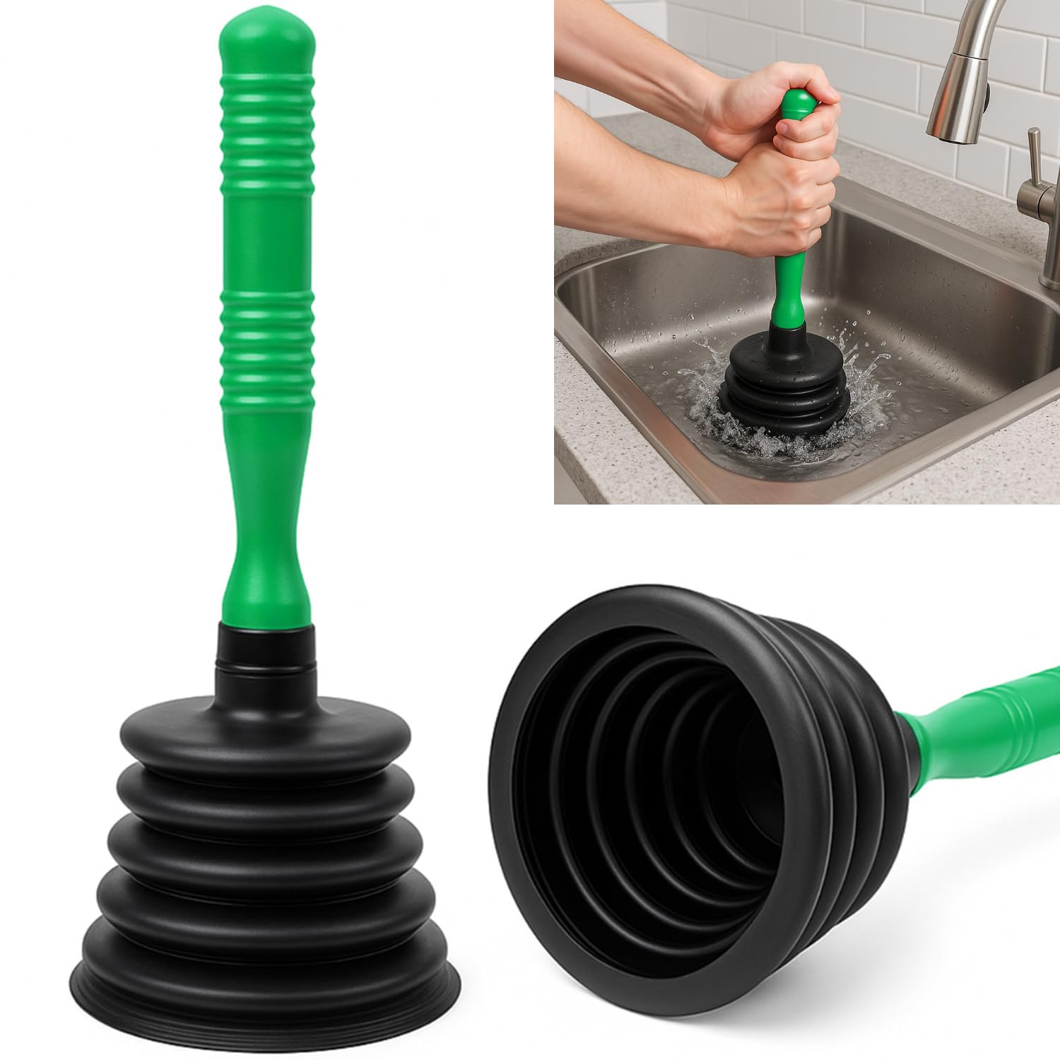 Stura lavandini e scarichi con ventosa sturalavandini – Suzione potente e riutilizzabile – Rimuove ingorghi in doccia, lavabo, vasca e cucina – Sturalavandino multiuso durevole (Verde Chiaro)