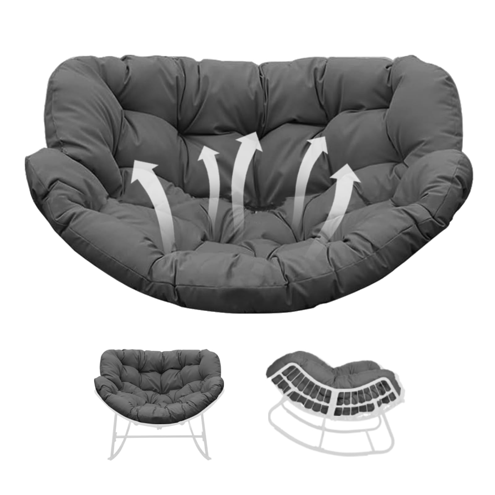 Thickened Waterproof Papasan Rocking Chair Cushion – 6.3'' Patio Egg Chair Pad with Ties, Outdoor/Indoor Rattan Hammock Chair Cushion for Porch,