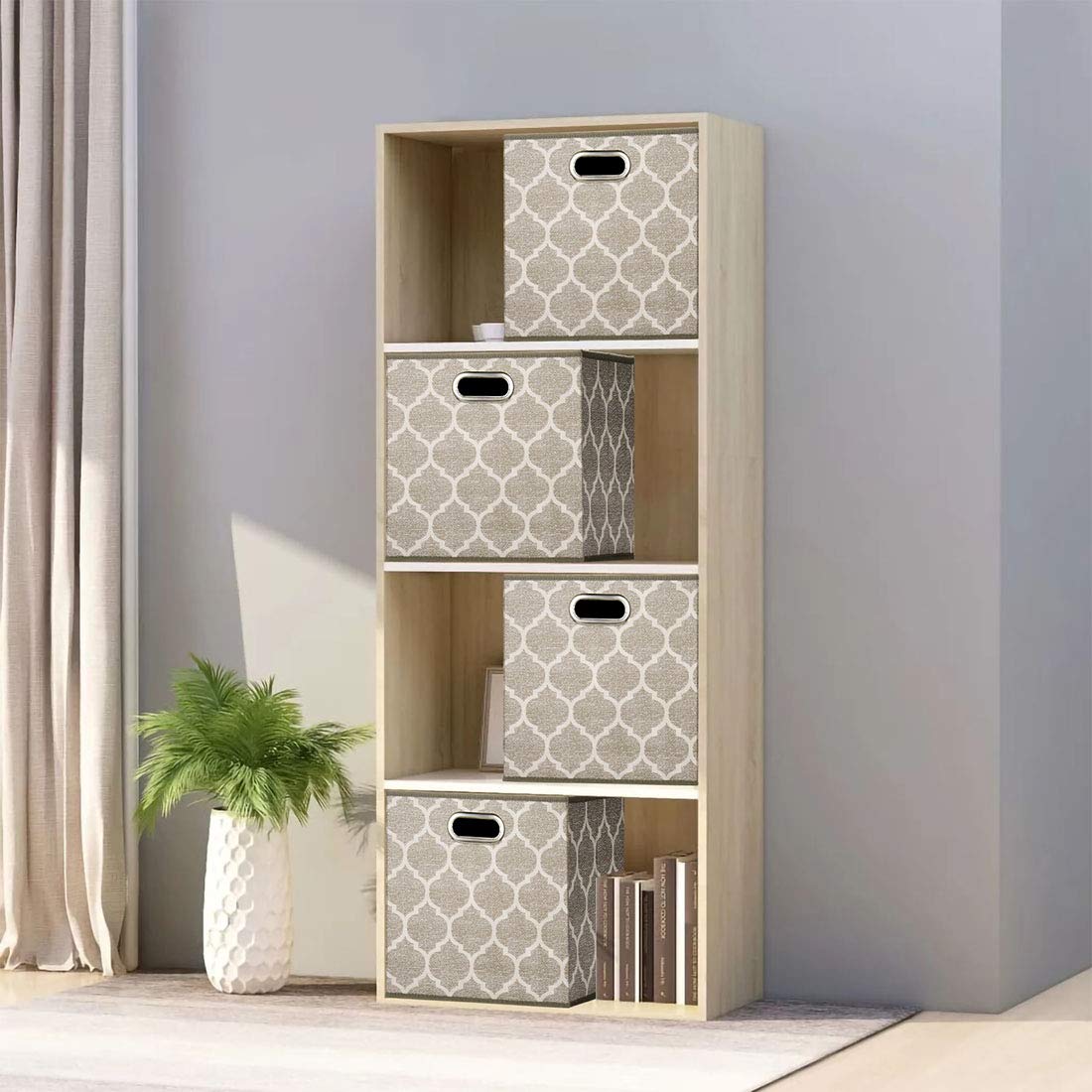 Cesto Portatutto WUIKE A Forma Trapezoidale | Grigio A Spina Di Pesce | 28L Di Capacità | Contenitore In Tessuto Con Manici Per Armadio, Libreria O Ripiani - 2