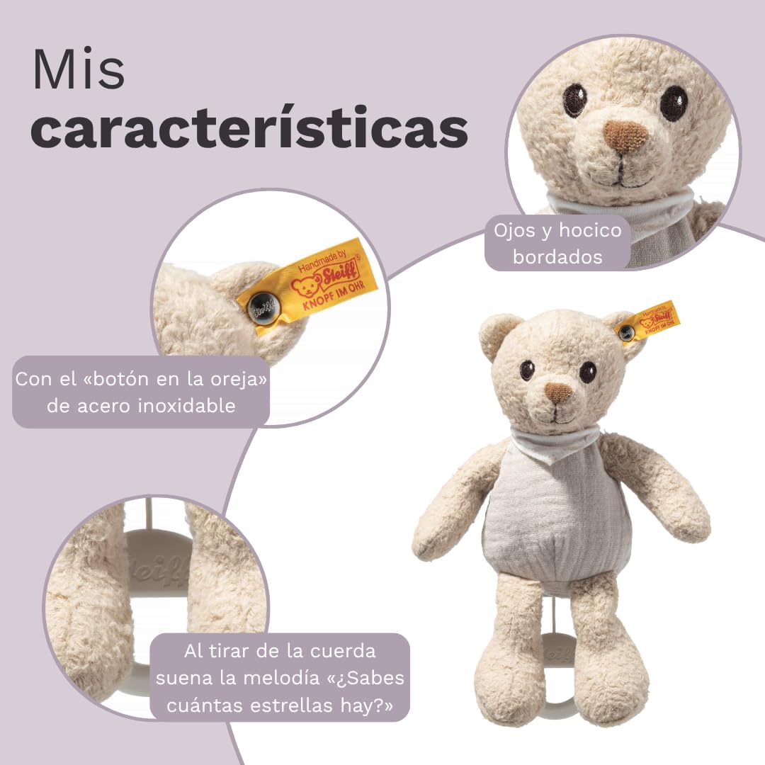 Steiff Peluche Musical Osito Noah Gots, Peluche Adorable, para niños y niñas, bebés a Partir de 0 Meses, Friends, Juguete 23 cm, Beige, 242779