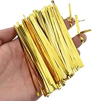 Vista 1 de HAHIYO 300 lazos torcidos de metal dorado de 4 pulgadas para pan, dulces, bolsas de café, lazos para plantas de jardín, bolsas de celofán, bolsas