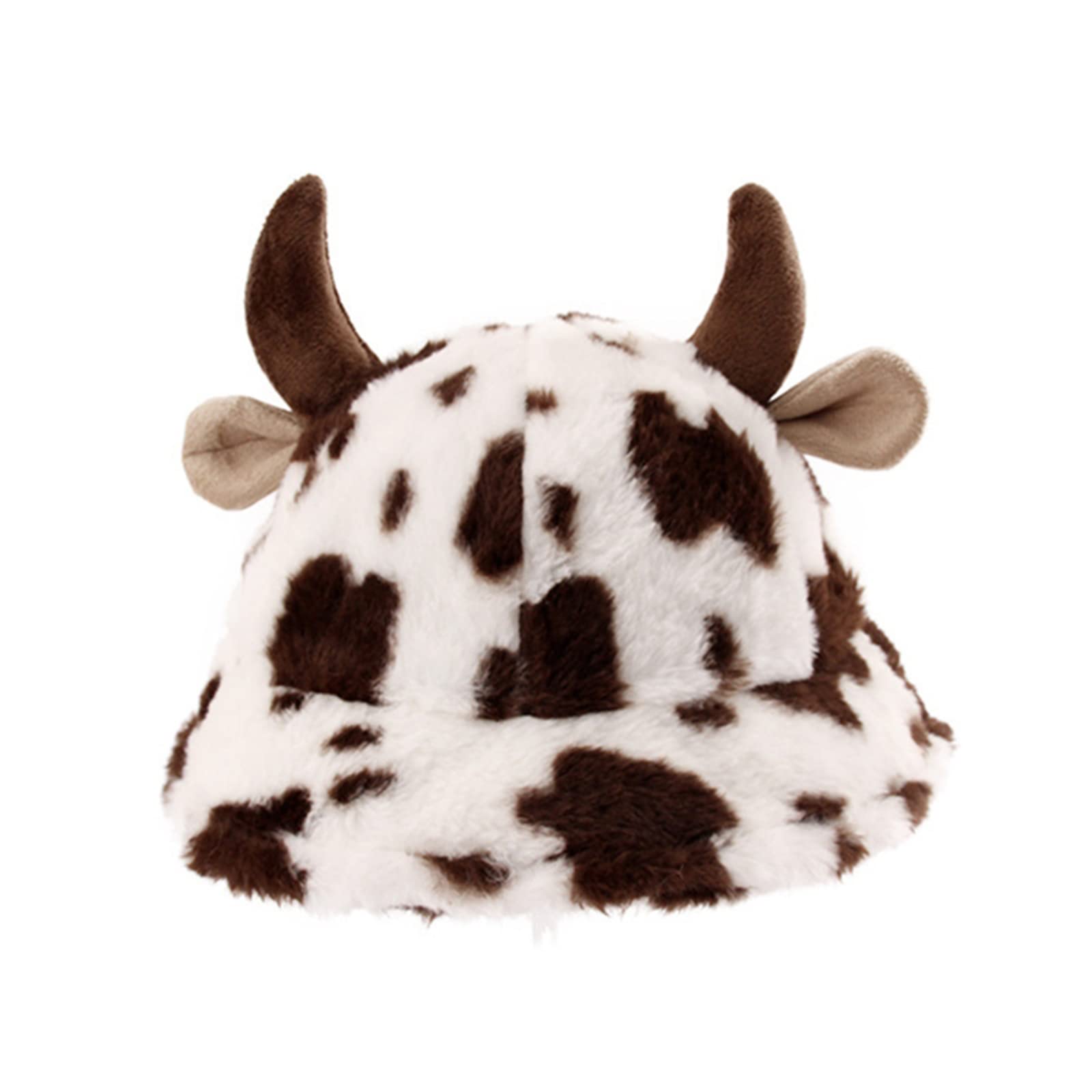 Sunnee Women's Coffee Cow Print Bucket Hat Fluffy Hat Fisherman Cap For Girls (Coffee)