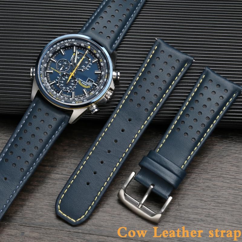 Cinturino da uomo in vera pelle di colore blu 22mm 23mm cinturino per Citizen AT8020-54L / JY8078 con cinturino con fibbia pieghevole