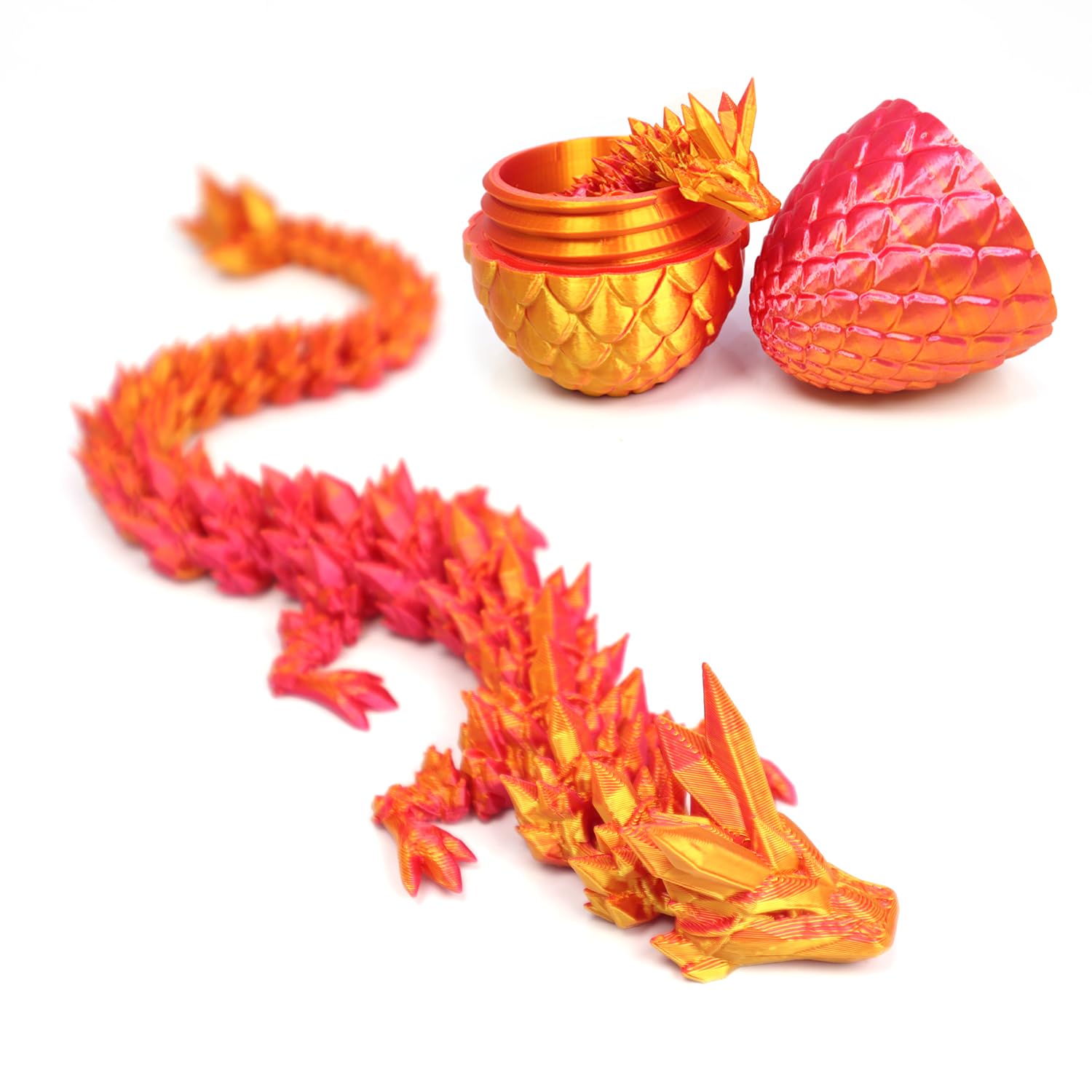 DUOCIYUAN 3D Printed Dragon in Egg, Full Articulated Crystal Dragon with Egg 3D Printed Fidget Toy Gifts for Kids and Adults for Christmas, Easter, Birthdays, Fun Desk Dcor (Red)