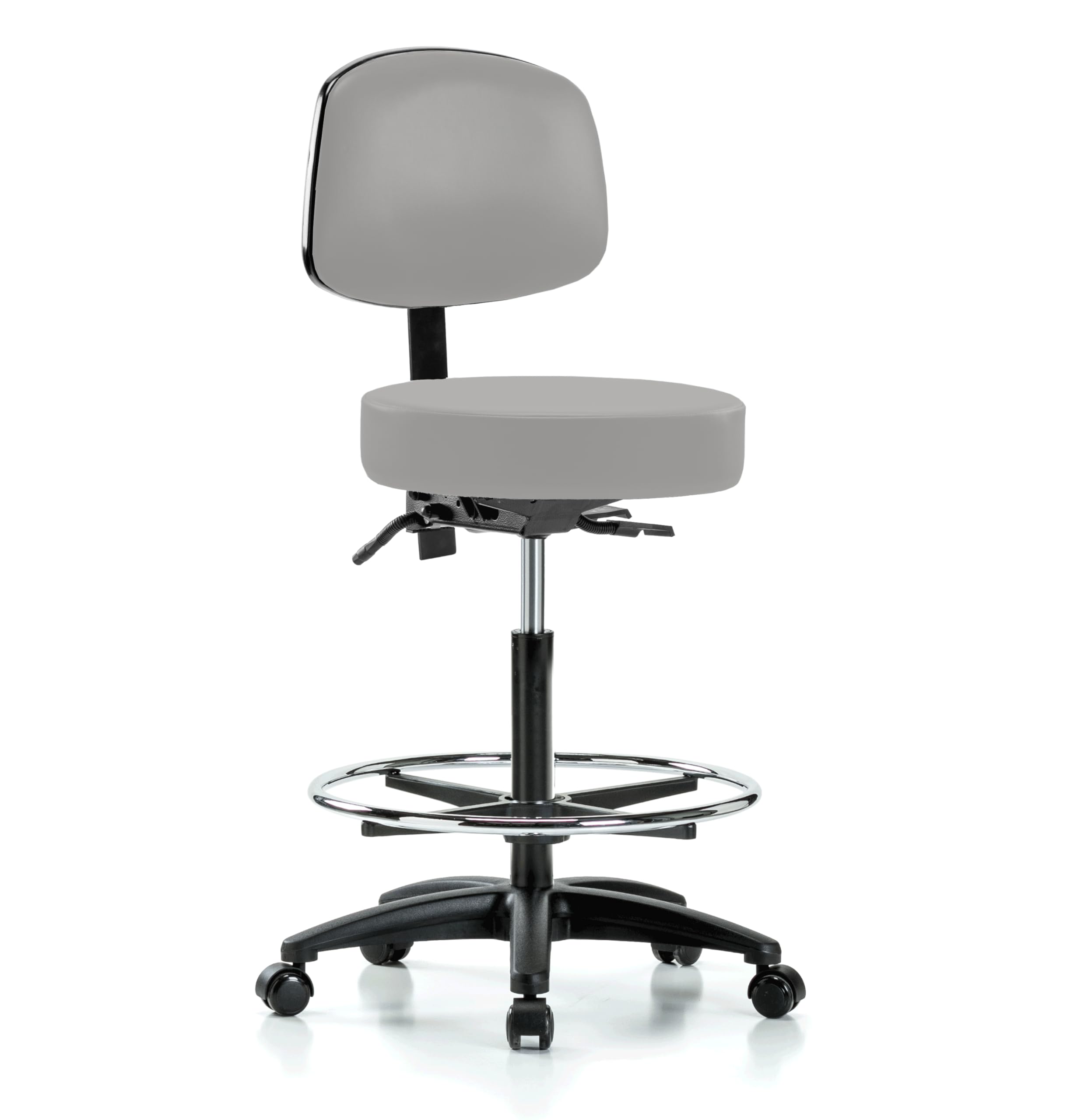 Perch Exam Stool with Foot Ring, Casters, 25-35", Grey