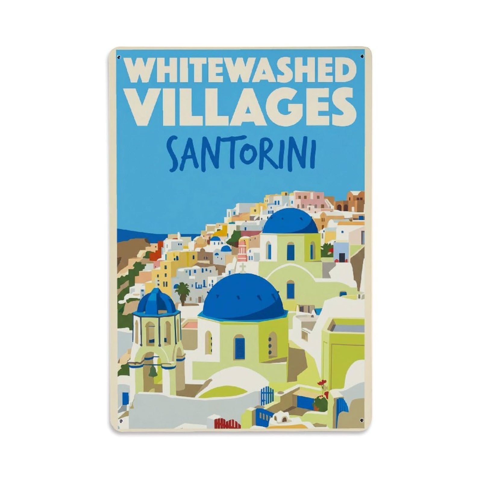 Gead 8X12inch Style Vintage Travel Santorini Whitewashed Villages Metal Tin Sign