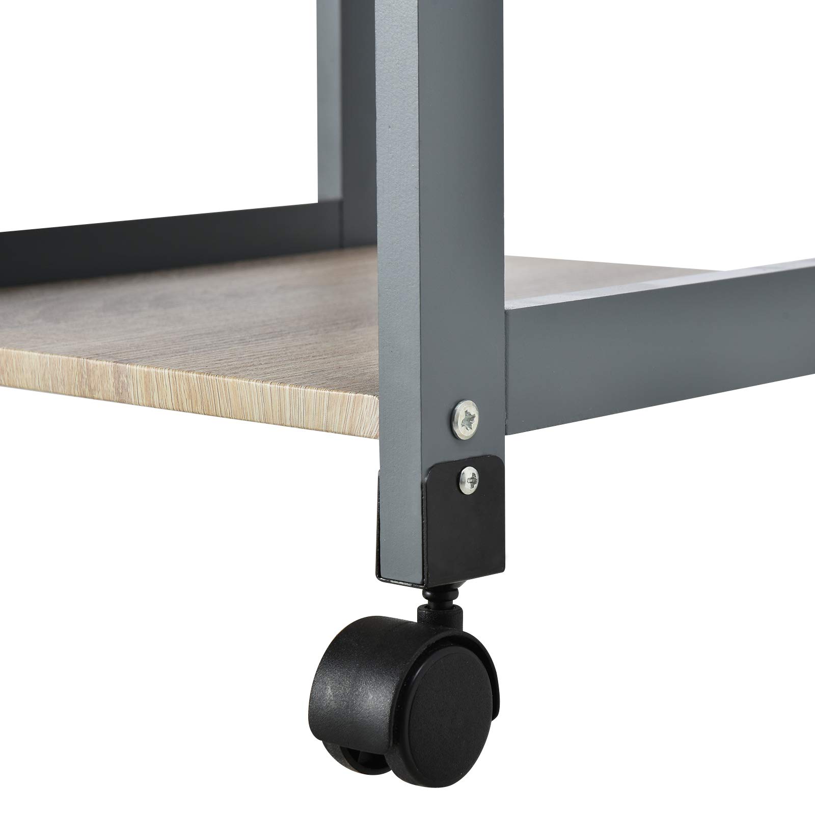 HOMCOM Carrello da Cucina Portavivande con Cassetto, 2 Ripiani e Vassoio Estraibile, Isola da Cucina in Legno 37x37x76cm, Grigio