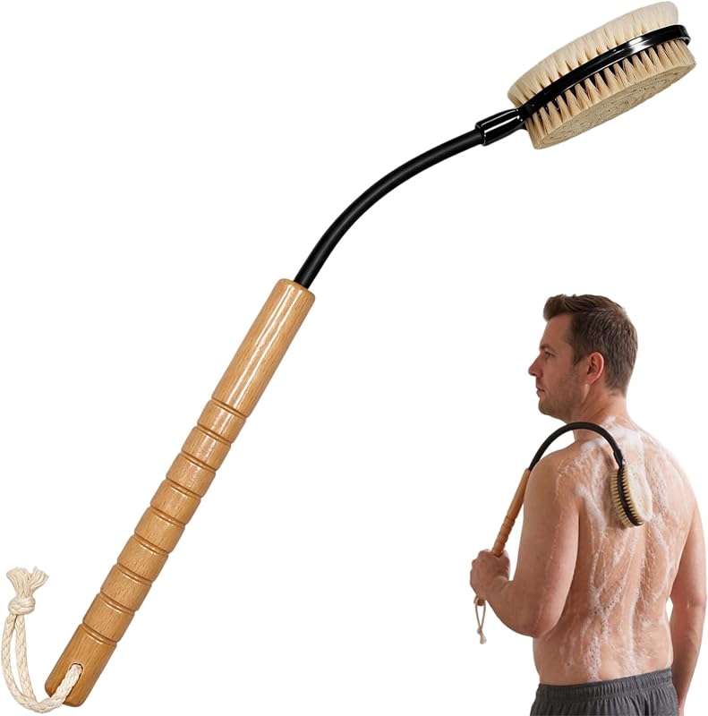 Escova de banho dupla face BTideas com cabo longo e pescoço flexível