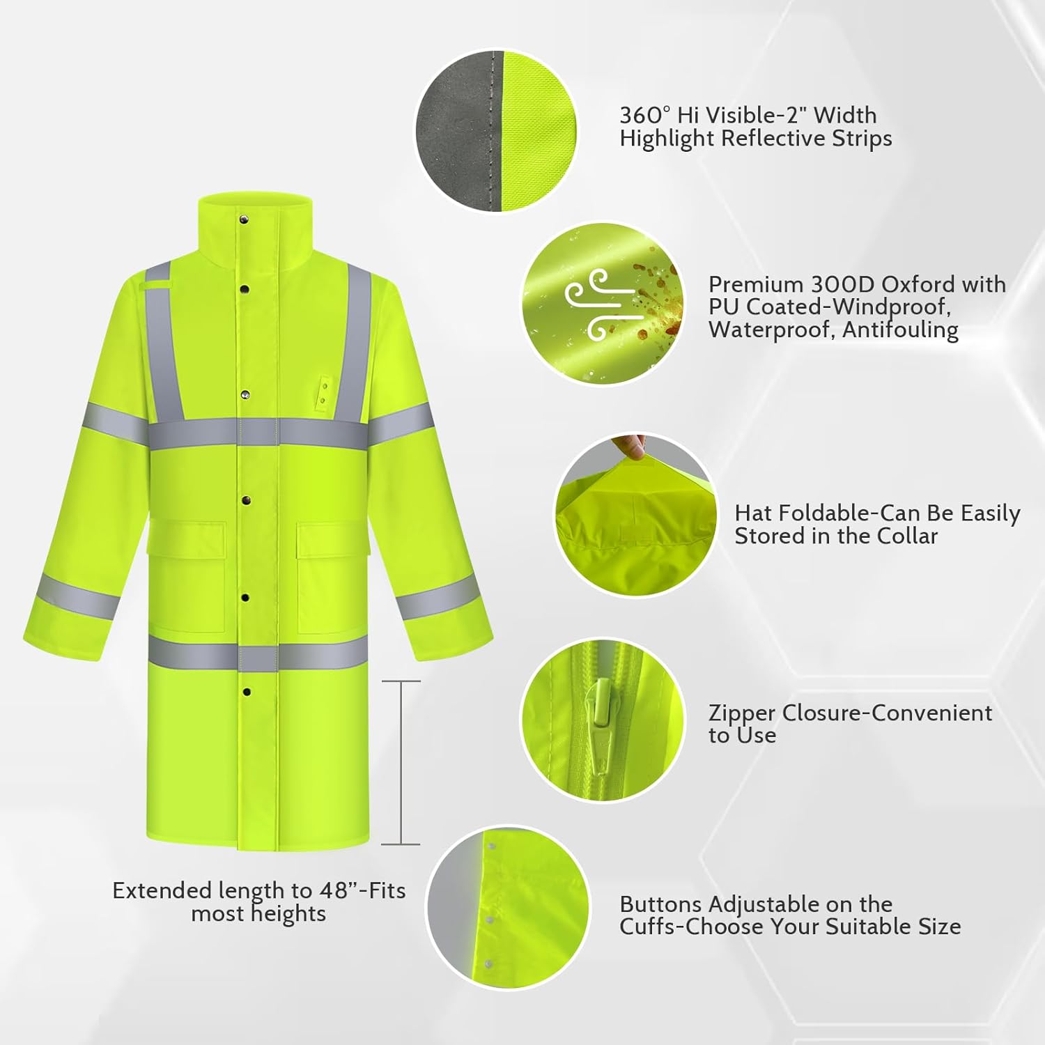 TCCFCCT Rain Jacket Heavy Duty Waterproof with Hood, Long Rain Coats for Men & Women, Hiking & Camping Outdoor Activities, L Yellow - Image 3