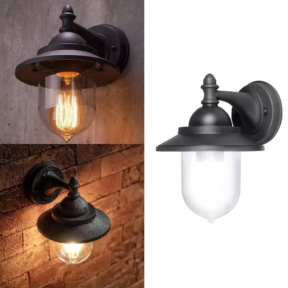 Applique da Esterno Vintage con Attacco E27 – Lampada da Parete in Alluminio IP44, Stile Classico Retrò, Illuminazione per Giardino, Terrazzo e Balcone, Max 60W (Bianco, Stile 1)