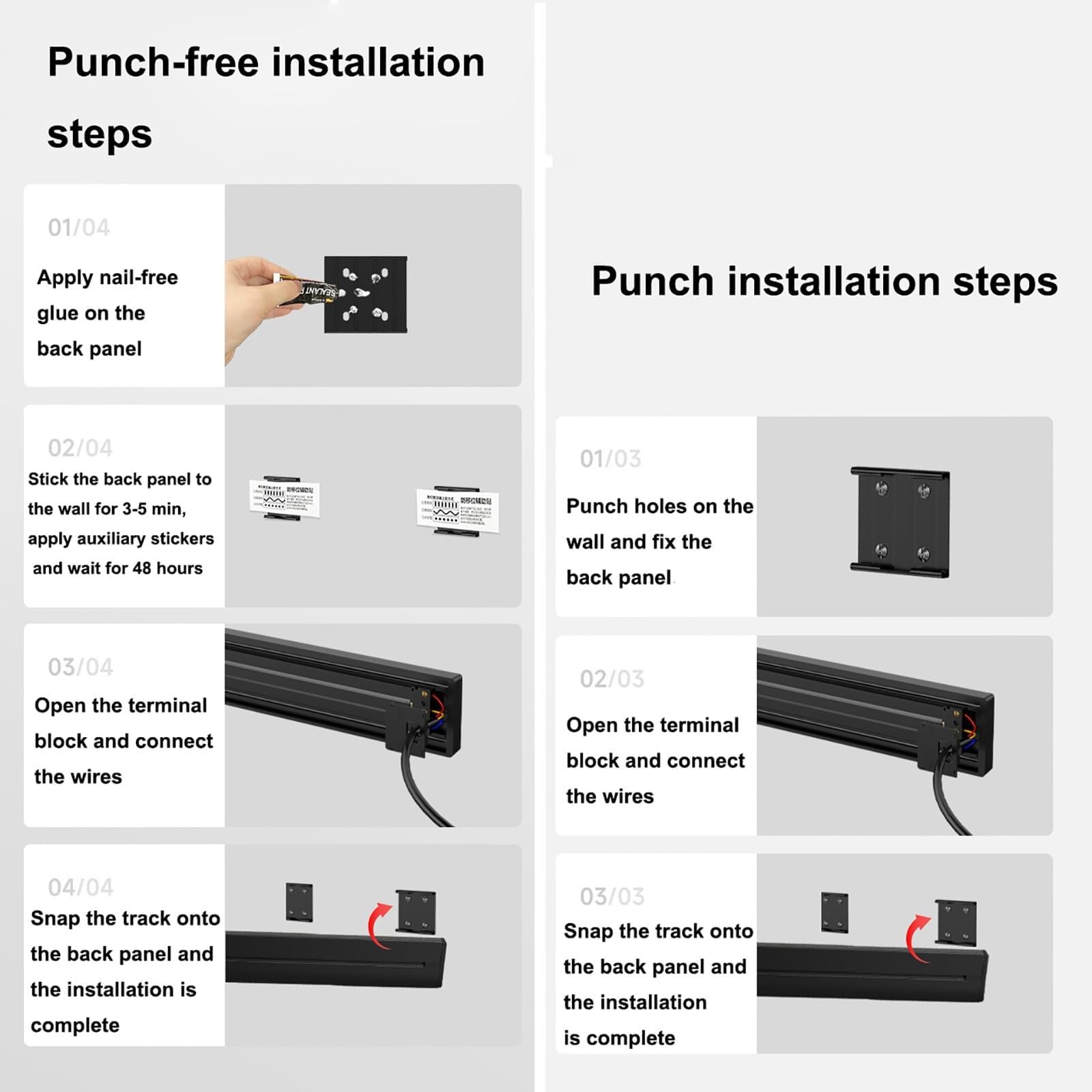 Binario Per Presa Elettrica Rimovibile Da 8000W, Prolunga Per Presa A Muro Mobile Con Porta USB E TYPE-C(Nero,60cm)