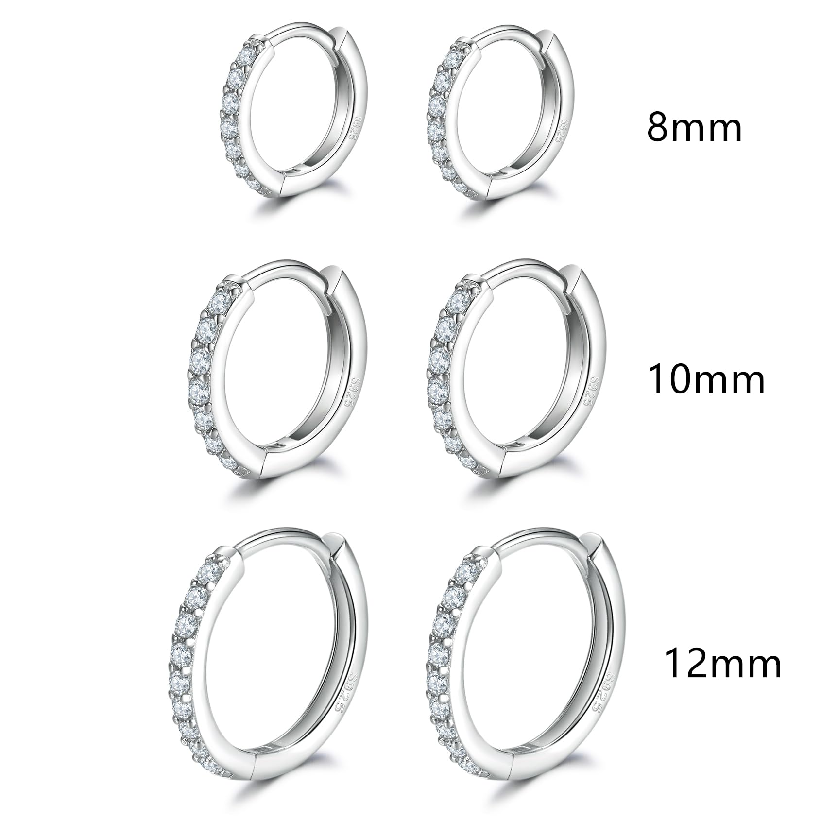 Dlihc Sterling Silver Hoop Earrings Sterling Silver Stud Earrings for Women 6 Pairs Hypoallergenic Tiny Cubic Zirconia Stud Set Cartilage Hoops