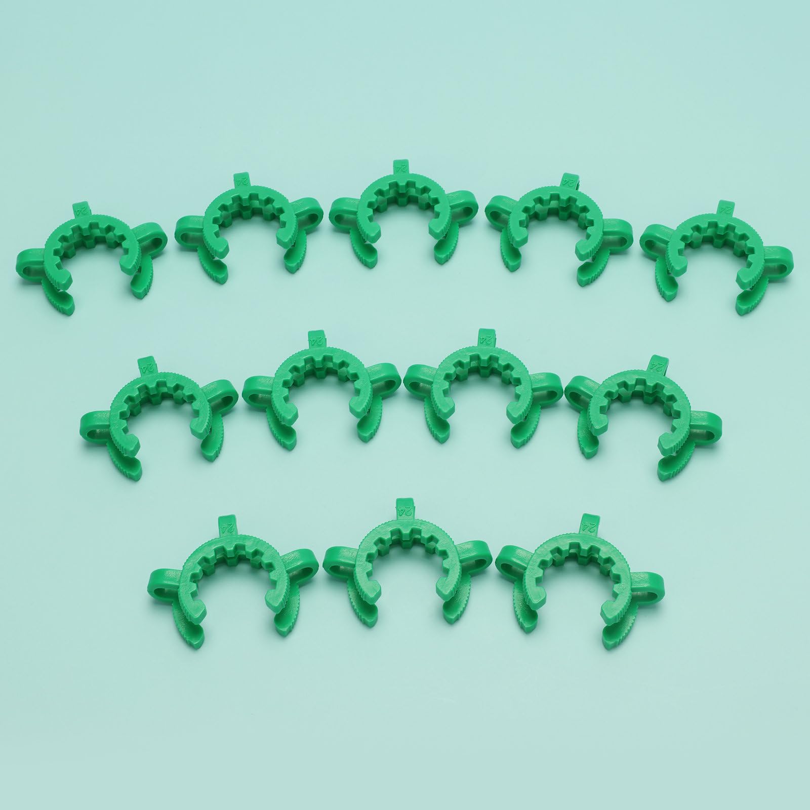 FunChem Pinces À Joint En Plastique de Taille 24 Mm, Maintien Sécurisé pour Connexions de Verrerie de Laboratoire, Vert, Paquet de 12
