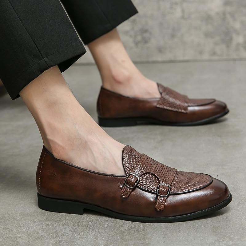 Men Low Top Dress Shoes Business Casual Slip On Oxford Shoes Men's Dress Loafers Shoes British Double Buckle Monk Shoes2