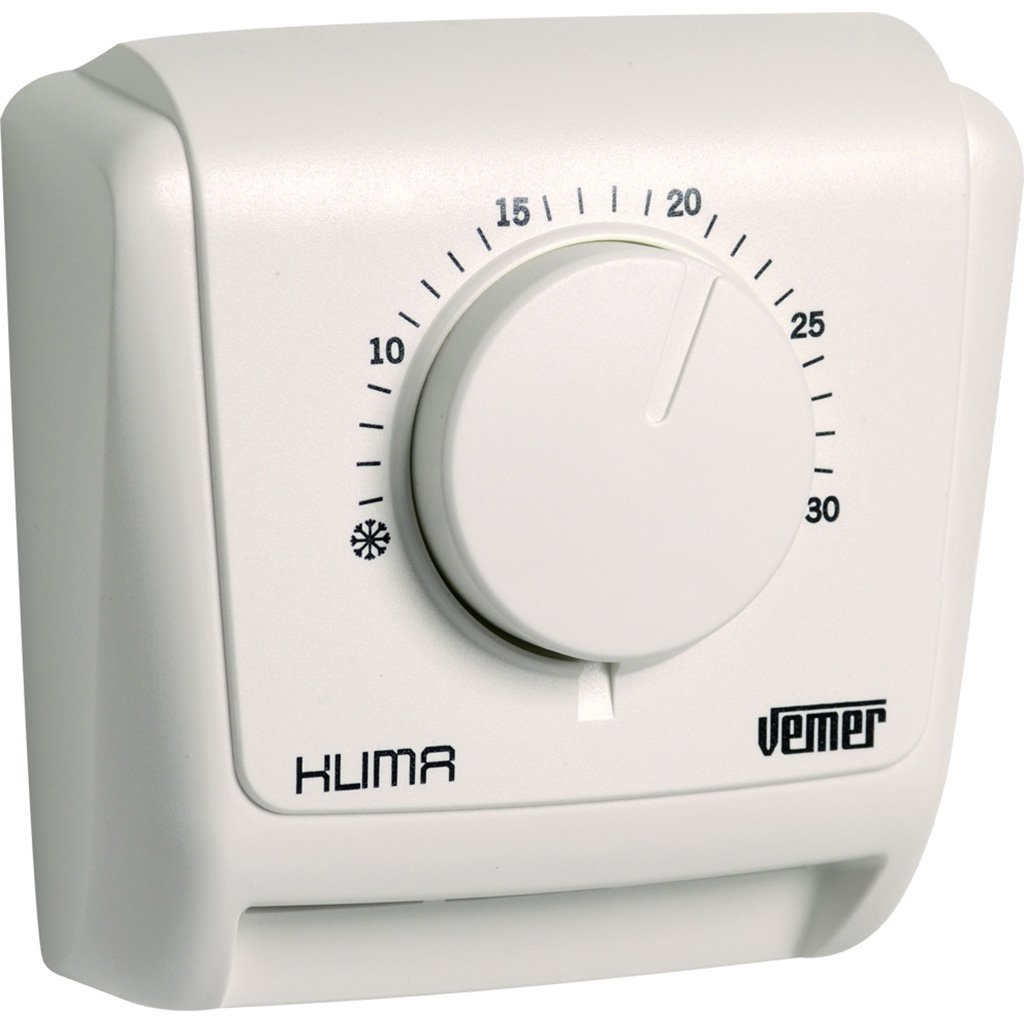 VEMER VE019600 KLIMA 3 – Termostato Mecánico de Ambiente a Membrana de Gas para Calefacción y Aire Acondicionado, Blanco