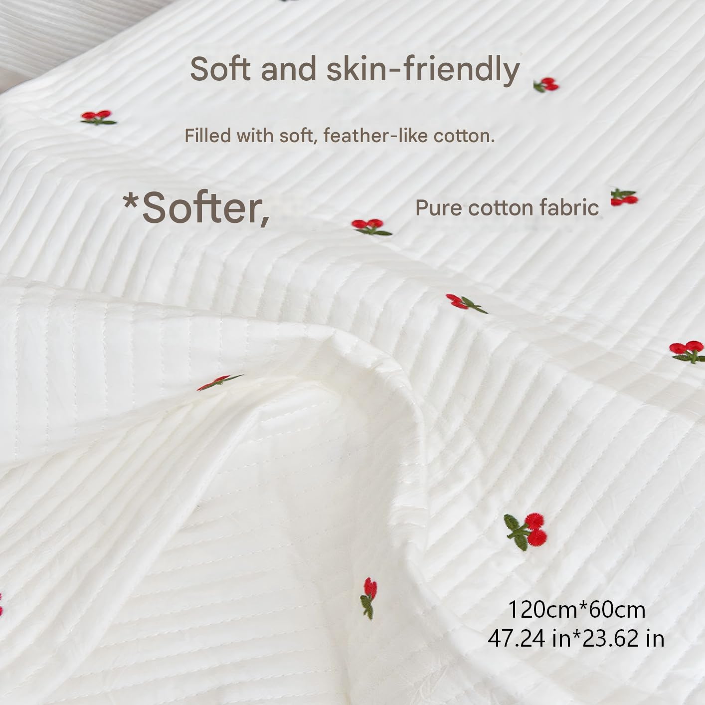 60-igłowe pikowane bawełniane prześcieradło do łóżeczka dziecięcego, 120 x 60 cm płaskie. Pościel klasy A dla niemowląt: Wykwintne haftowane pikowanie, puszyste miękkie, można prać w pralce