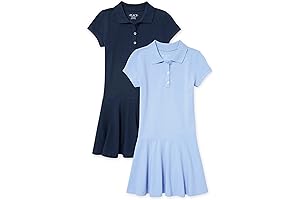 Modest Drop Shoulder Ruffle Sleeve Girls Polo Dress 2 Pack