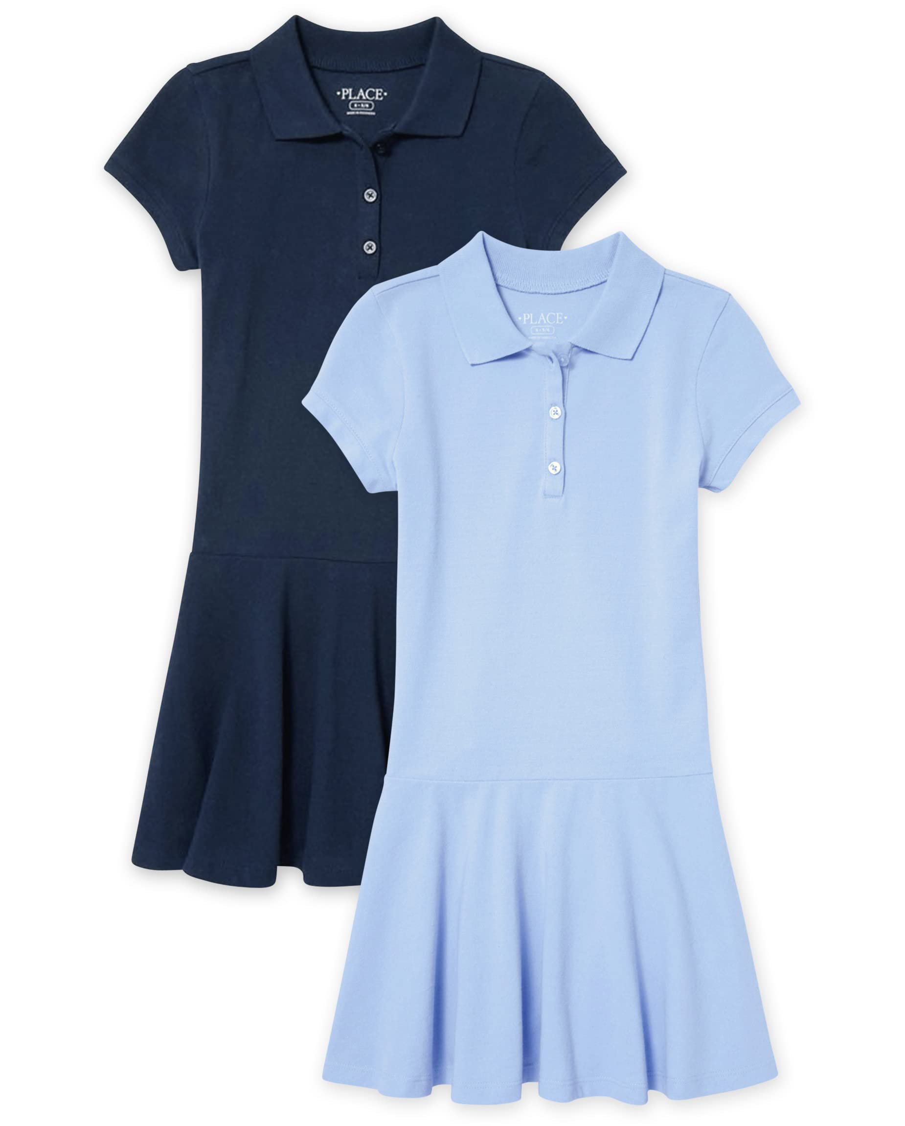 The Children's Place Girls Uniform Pique Polo Dress 2 Pack, Lt Blue/Tidal 2-Pack, S