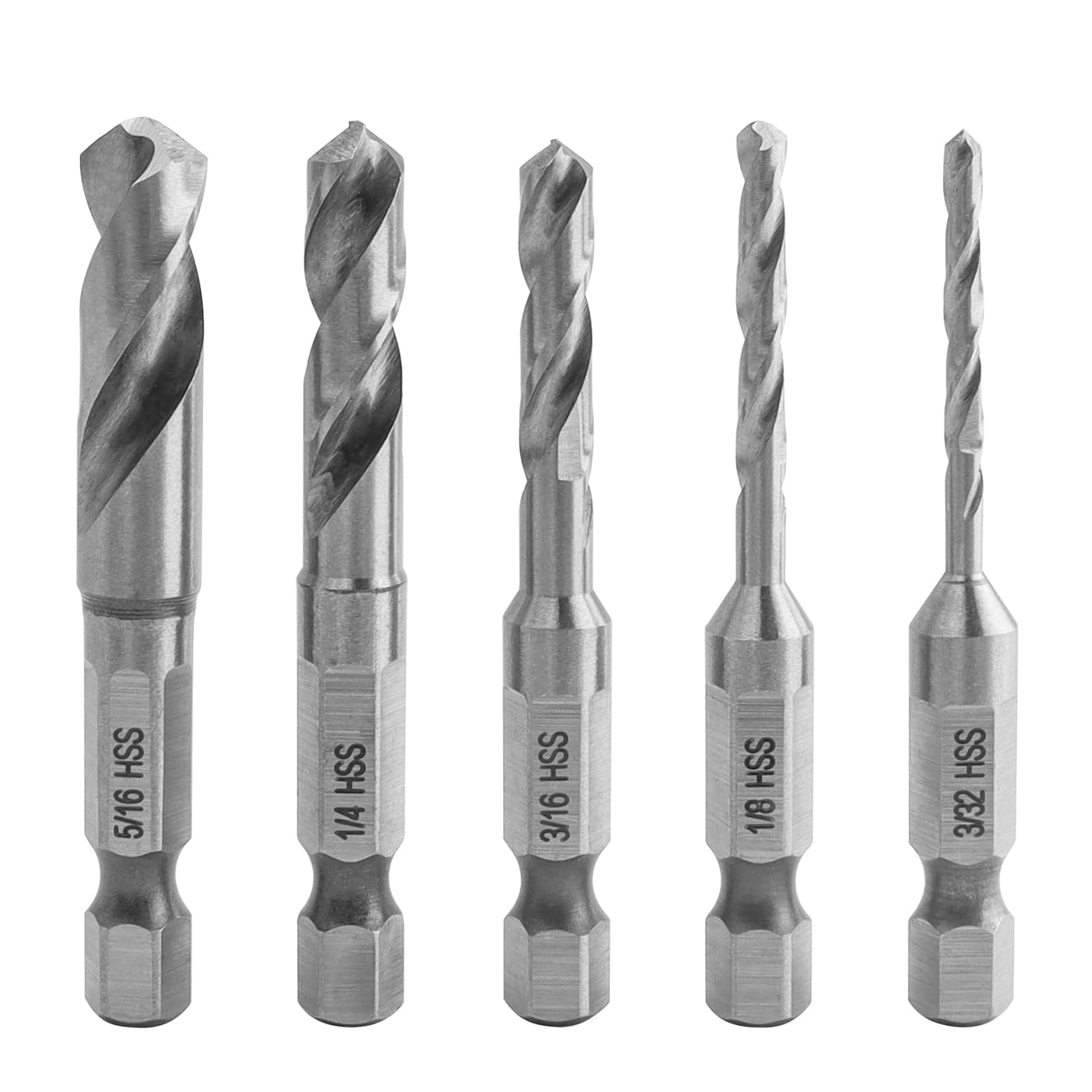 Gasea 5Pcs Metal Stubby Drill Bits Set, 1/4" Quick Change Hex Shank HSS Short Drill Bit for Right-angle Drill Attachment 3/32, 1/8, 3/16, 1/4, 5/16