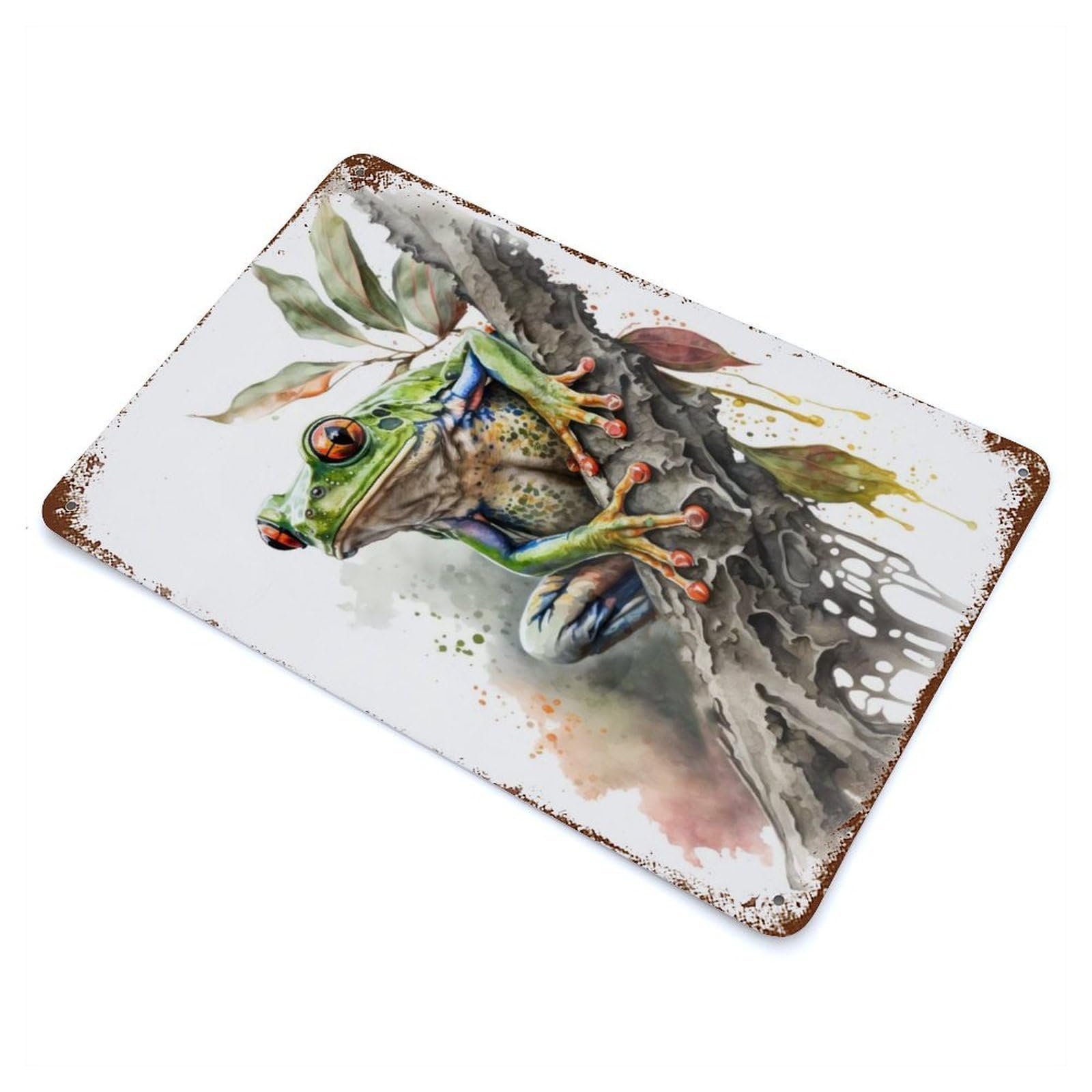 Tree Frog Watercolor 11.8"x7.9" Vintage Rust Metal Sign, Decorative Metal Wall Art for Living Room, Hallway And Home Decor